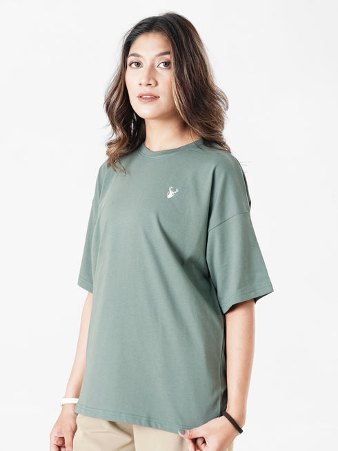 LEERA Gray Teal Oversized Cotton Tee